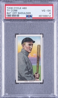 1909-11 T206 White Border Ty Cobb, Bat Off Shoulder, Rare "Cycle - 460 Subjects" Back – PSA VG-EX 4 "1 of 2!"